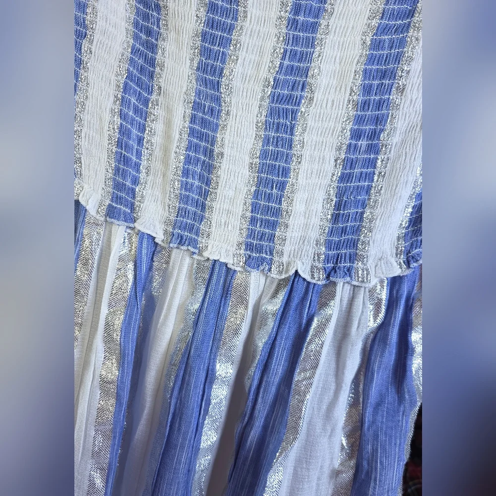 Blue Island Boutique Boho Chic Beach Strapless Dress Tassel Hem Metallic Sz L - Picture 3 of 7